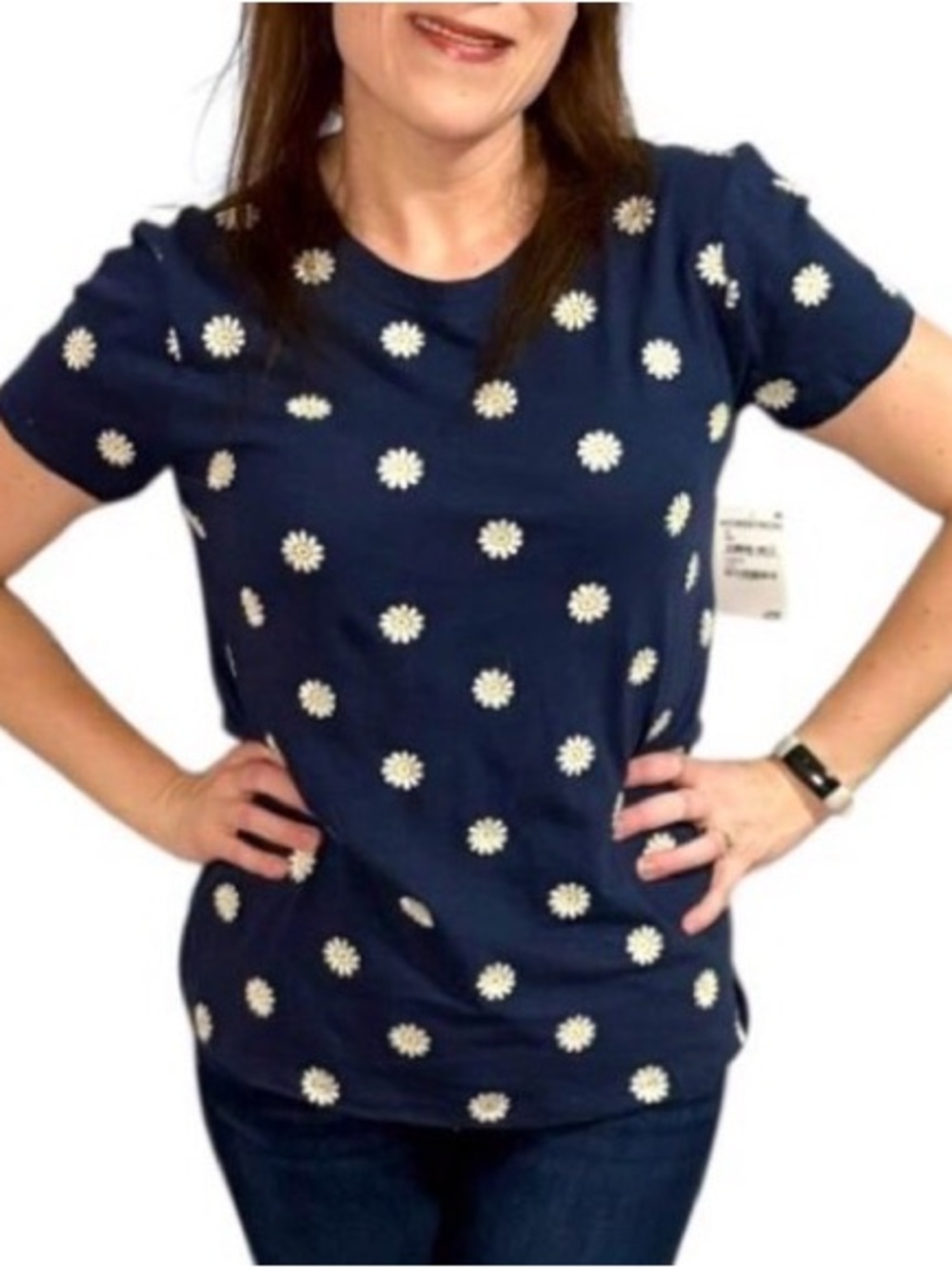 NWT Lucky Brand Short Sleeve Shirt - Medium - Navy Blue with White Floral Print